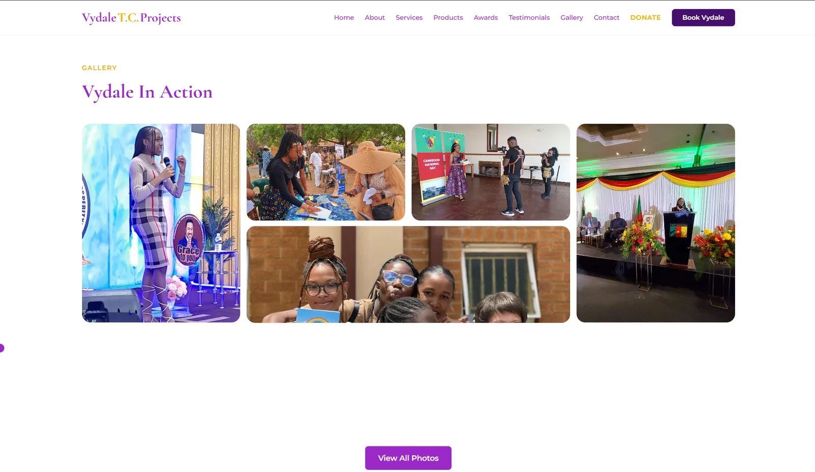 Vydale T.C. Projects photo gallery of community events and speaking engagements
