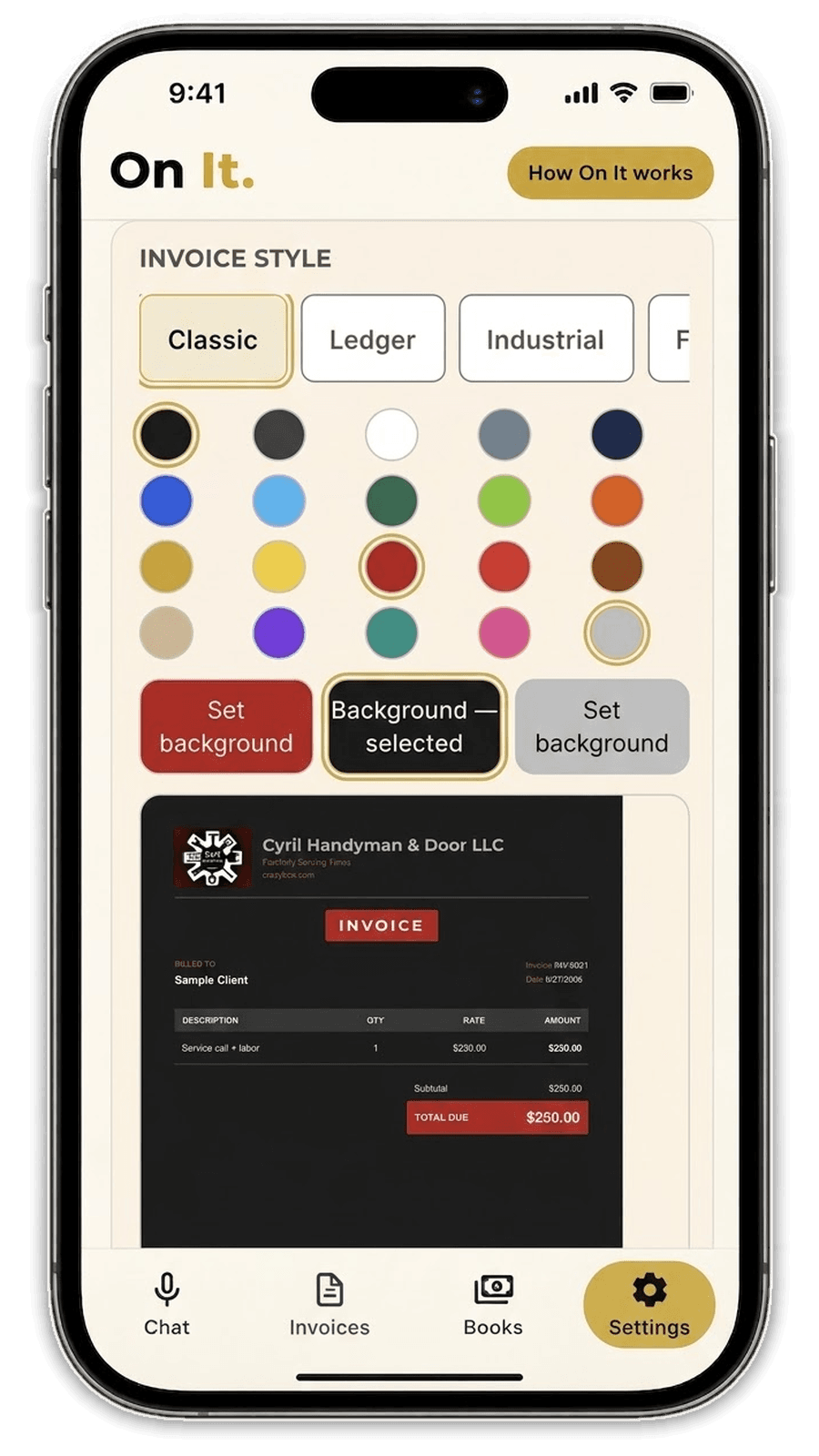 On It invoice style and color picker